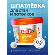 Шпатлевка АКРИЛОВАЯ 0,9 кг OLECOLOR для стен и потолков, для заделки трещин, Высокая эластичность, Готовая к применению, Шпаклевка для внутренних работ, белая